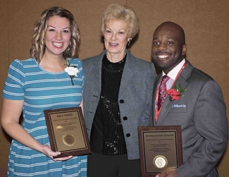 Photo of Emily (Zanfes) Weber ’09, Dr. Martha Eggers, and Reggie Duncan, M.A.Ed. '12